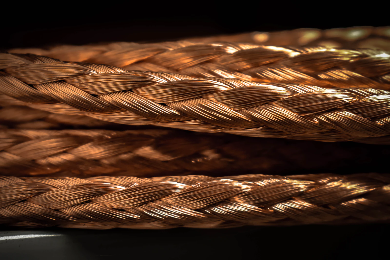 Close-up of stranded copper cable conductors